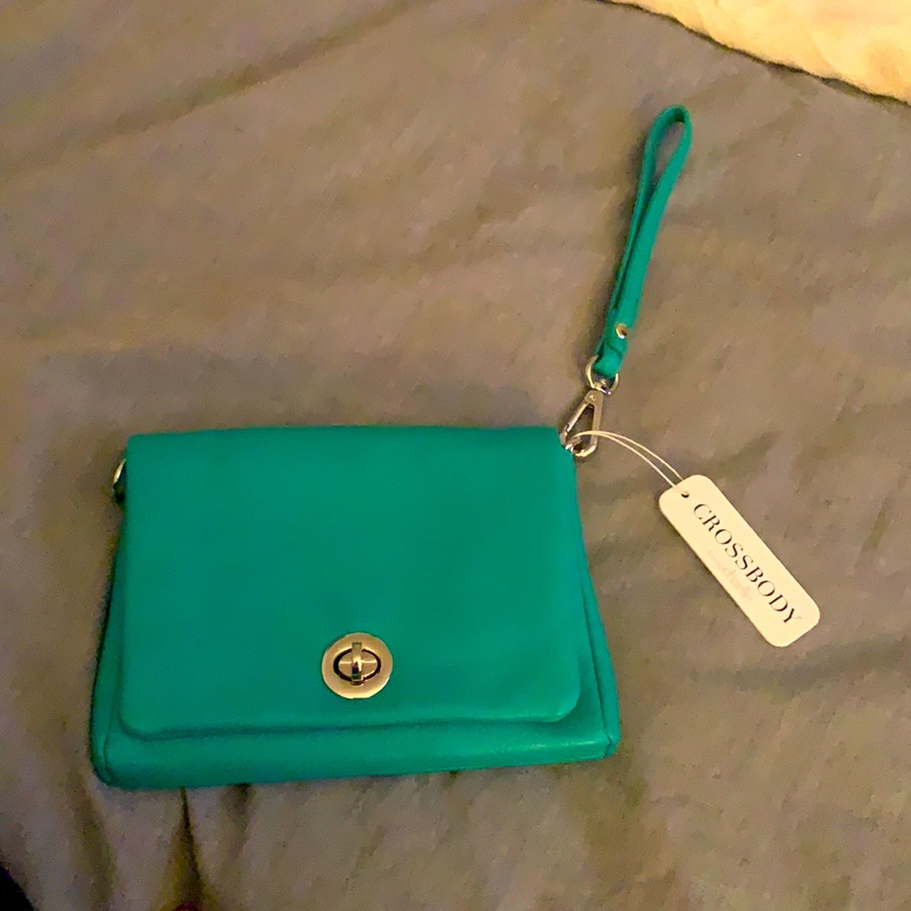 Turquoise blue cross body/clutch